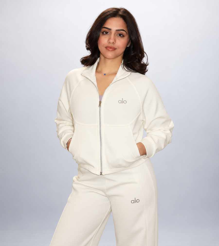 Alo Cropped Zip White Sweater